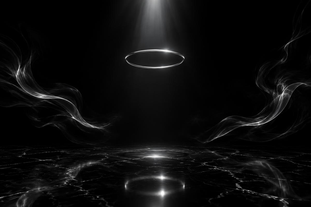 Black and silver hero image with a glowing ring